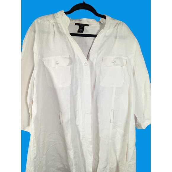 Ashley Stewart Womens Essential Shirt Dress White Linen/Rayon Cassic 22 - Picture 2 of 4